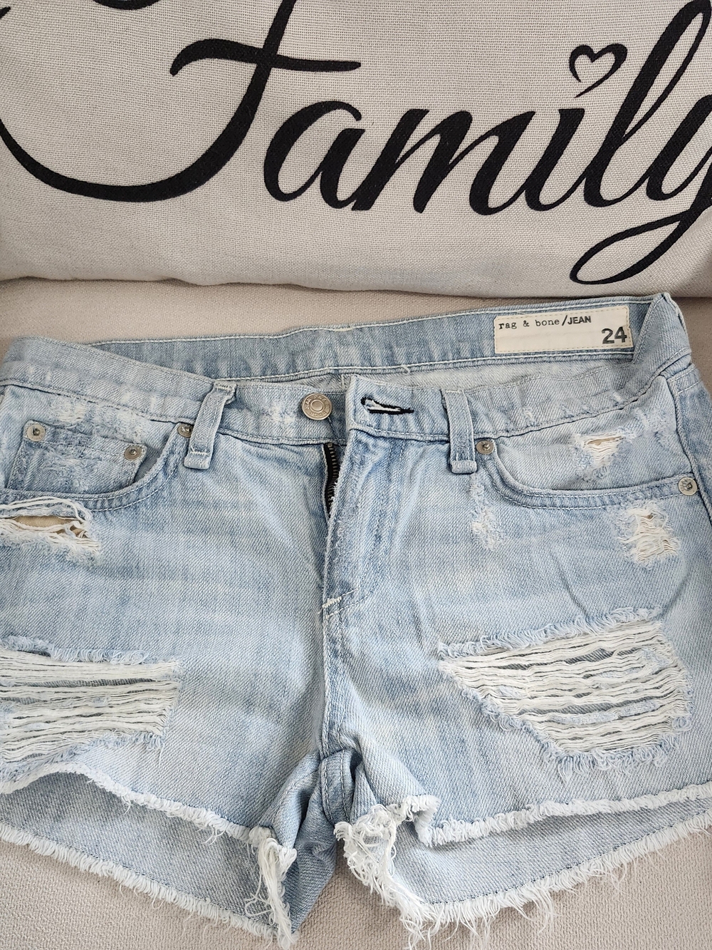 rag & bone Light Wash Distressed Denim Shorts